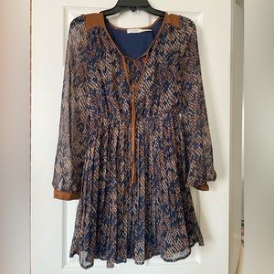 Navy & Brown Sheer Blouse Sleeve dress XS-S